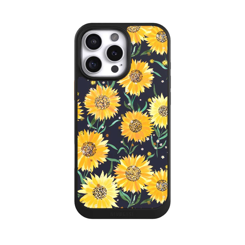 iPhone 16 Pro Max NIVOcore Fleurs de Tournesol sur Fond Noir