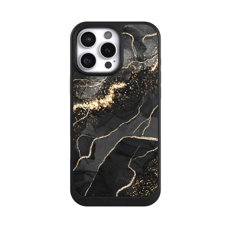 iPhone 16 Pro Max NIVOcore Look Spirales de Marbre Sombre & Or