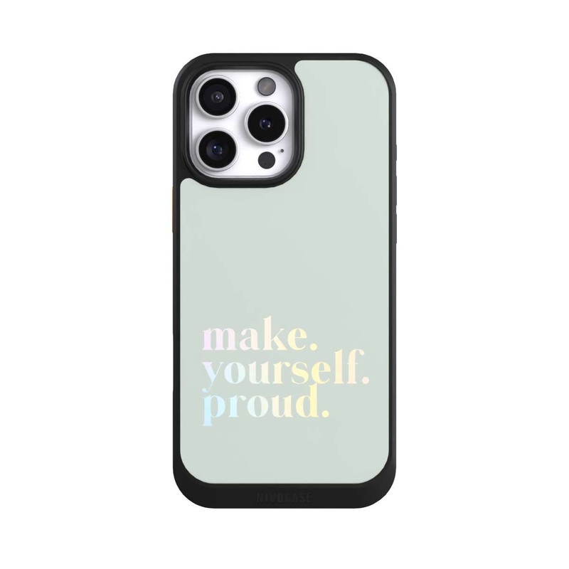 iPhone 16 Pro Max NIVOcore Make Yourself Proud Zitat-Minze und Farbverlauf