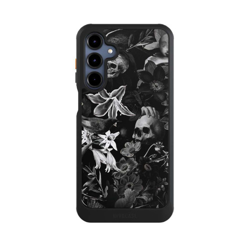 Samsung Galaxy A16 5G NIVOcore Totenköpfe und Blumen auf schwarzem Hintergrund