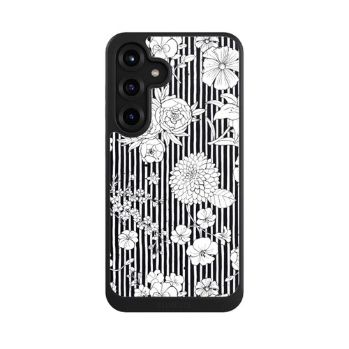 Samsung Galaxy S25+  NIVOcore Blumen und Streifen Schwarz und Weiß