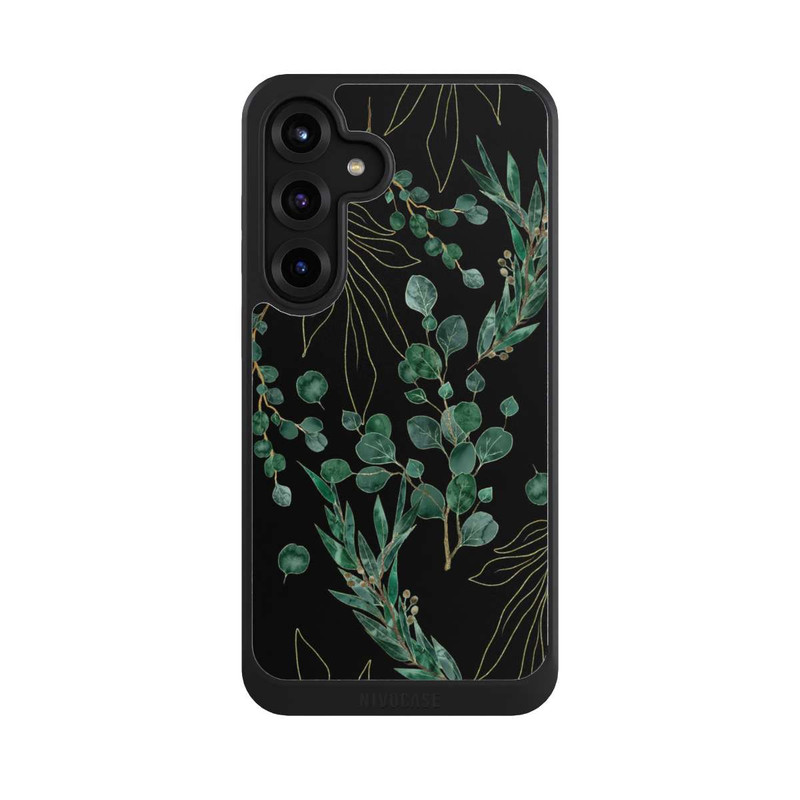 Galaxy S25 + NIVOcore Feuilles d'Eucalyptus Fond Noir