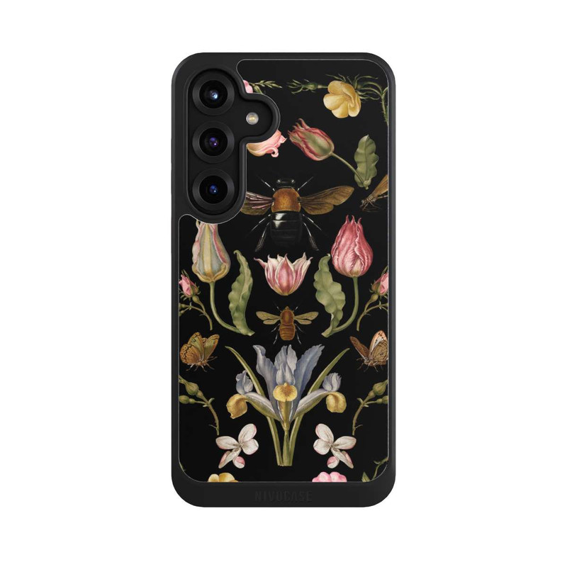 Galaxy S25 + NIVOcore Fleurs Sauvages et Abeilles Fond Noir