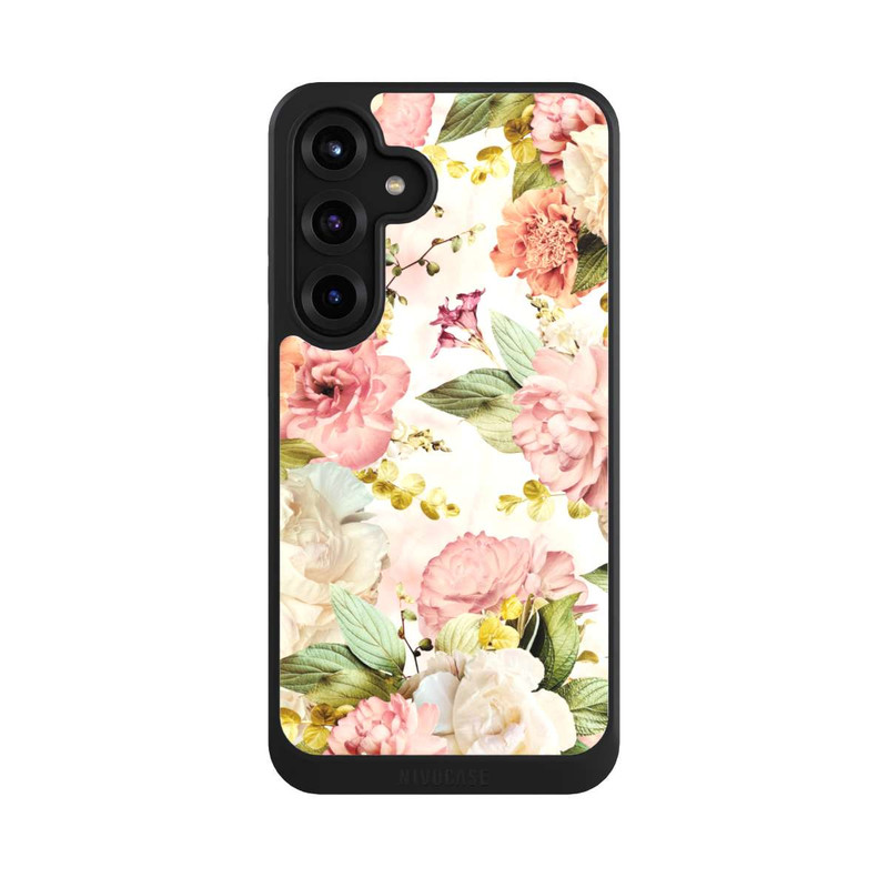 Galaxy S25 + NIVOcore Cadre fleur pivoines beige