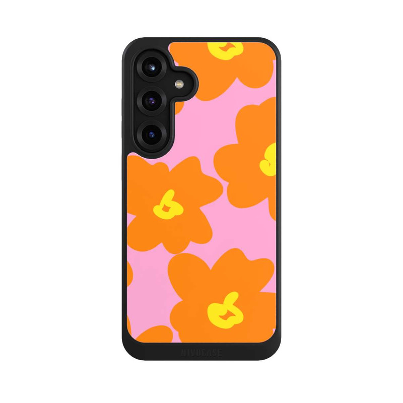 Galaxy S25 + NIVOcore Retro Blumenmuster Pink und Orange