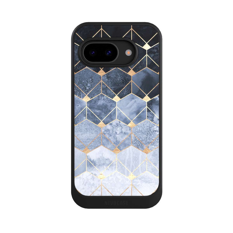 Pixel 9 a NIVOcore Blaue Sechsecke und Diamanten Golddruck