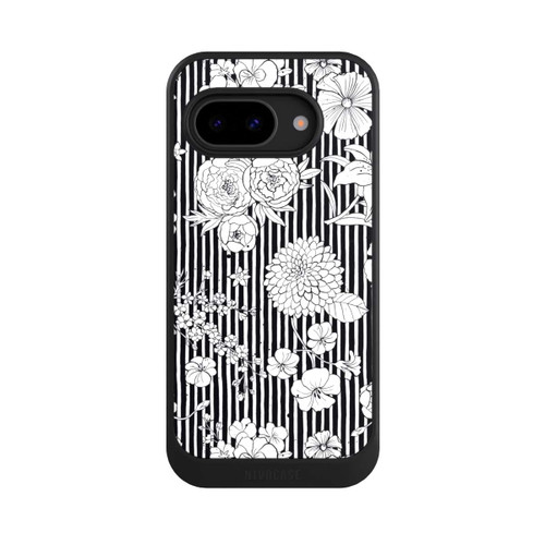 Google Pixel 9a NIVOcore Blumen und Streifen Schwarz und Weiß