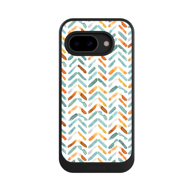 Pixel 9 a NIVOcore Elegantes Herbstchevron Blau Orange