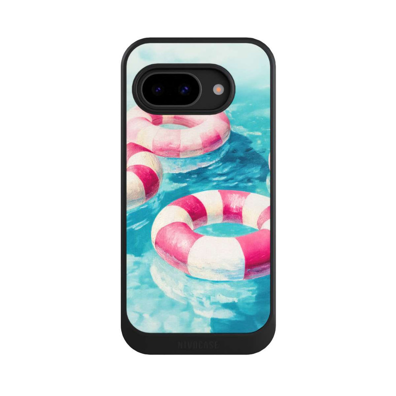 Pixel 9 a NIVOcore Gestreifte Schwimmringe im Pool