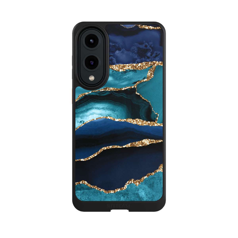 Galaxy S25 Edge NIVOcore Aspect pailleté doré marbré bleu foncé et bleu clair