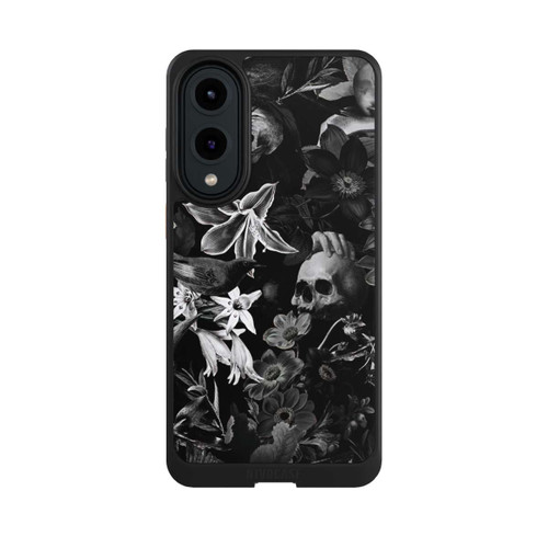 Samsung Galaxy S25 Edge NIVOcore Totenköpfe und Blumen auf schwarzem Hintergrund