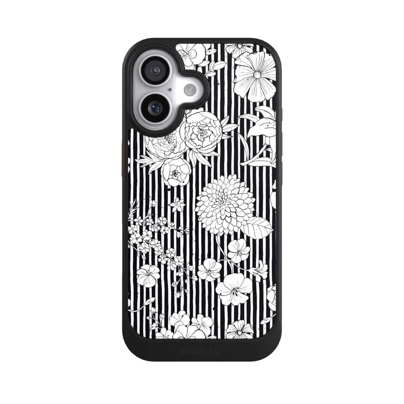 iPhone 17 NIVOcore Blumen und Streifen Schwarz und Weiß