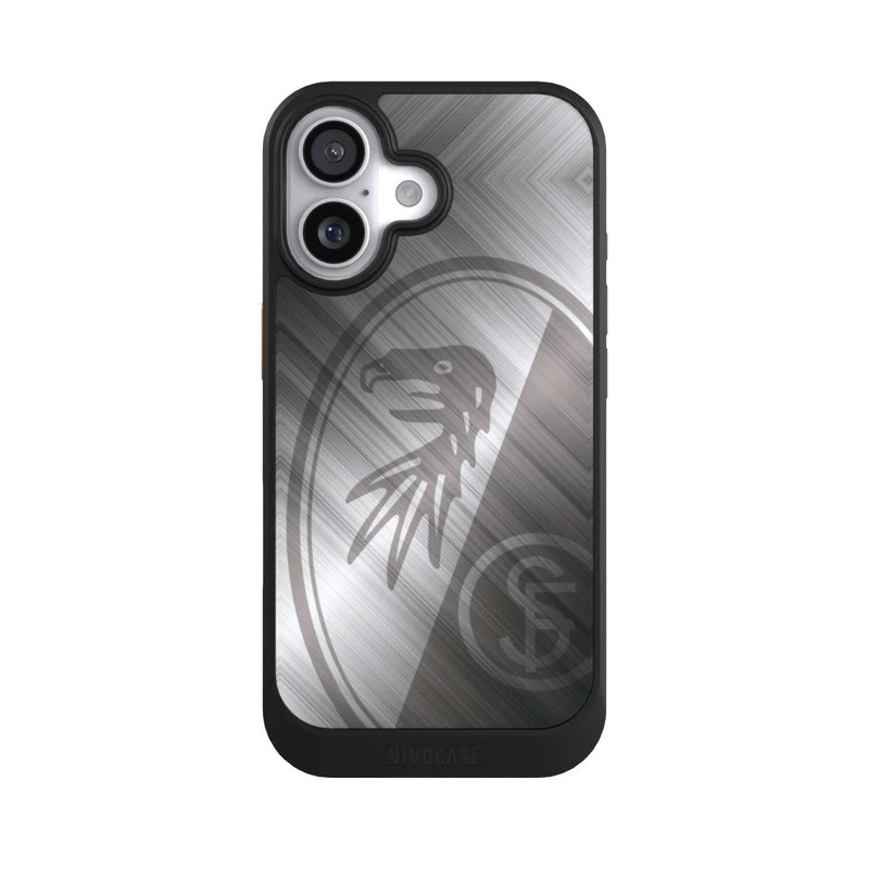 iPhone 17 NIVOcore SC Freiburg Glänzendes Metall Hintergrund