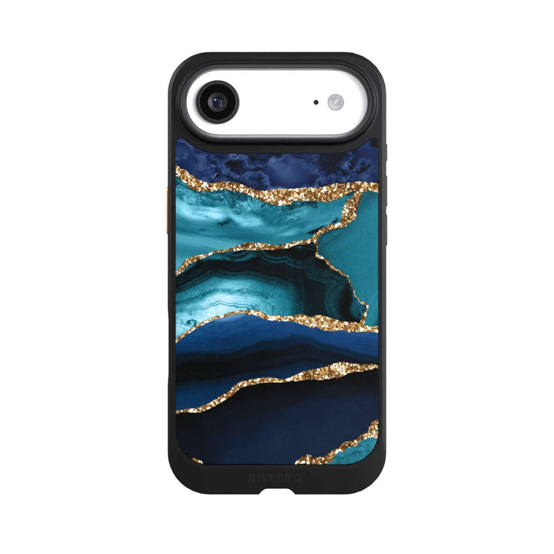 iPhone Air NIVOcore Dark and Light Blue Marble Gold Glitter Look