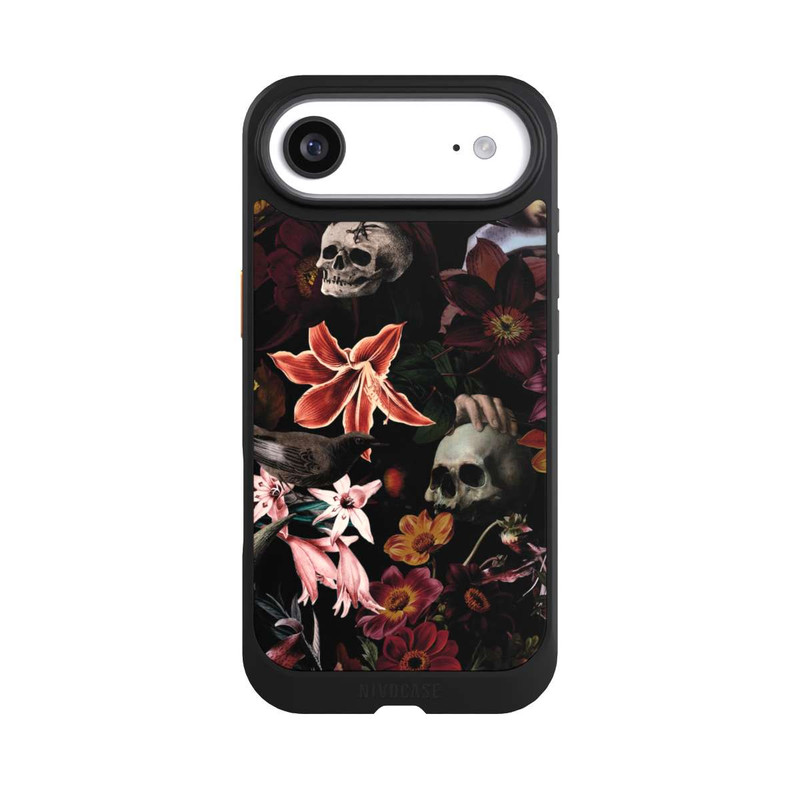 iPhone Air NIVOcore Totenköpfe und Blumen auf dunklem Hintergrund