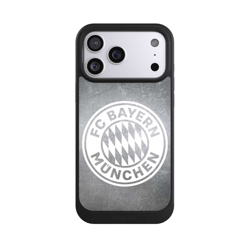 iPhone 17 Pro Max NIVOcore Klassisches FCB Logo Klein - Weiß auf Metalllook