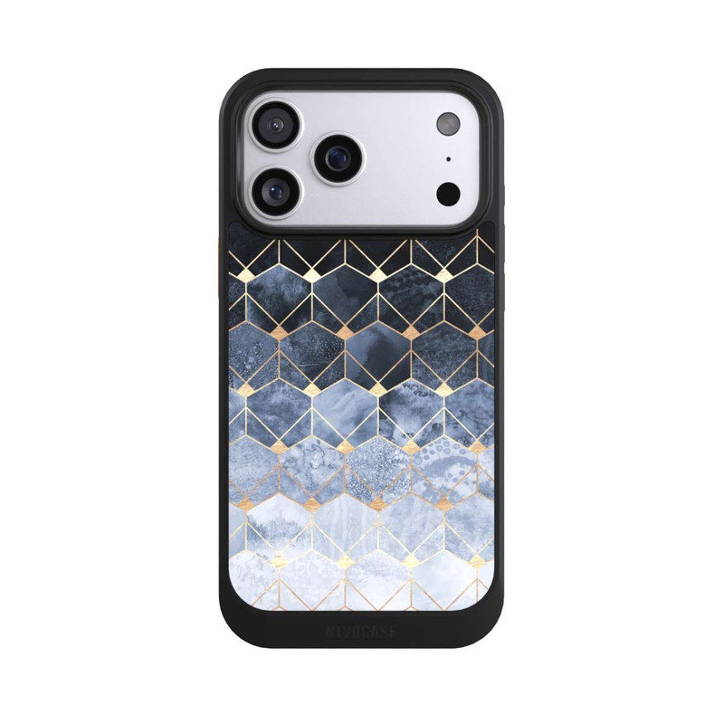 iPhone 17 Pro Max NIVOcore Blaue Sechsecke und Diamanten Golddruck