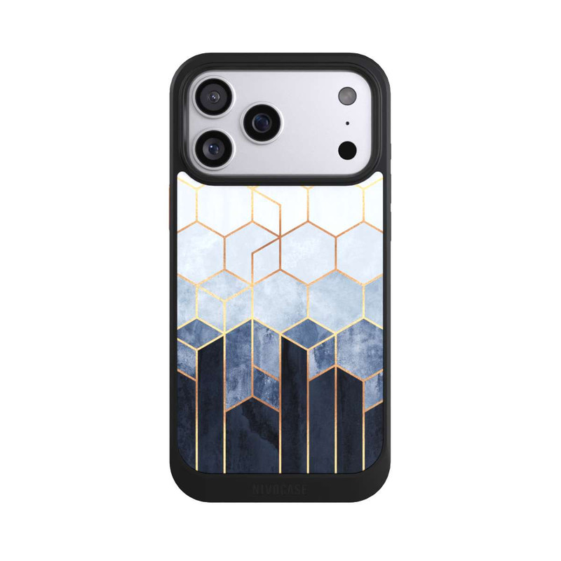 iPhone 17 Pro Max NIVOcore Blauer Farbverlauf Sechsecke Golddruck