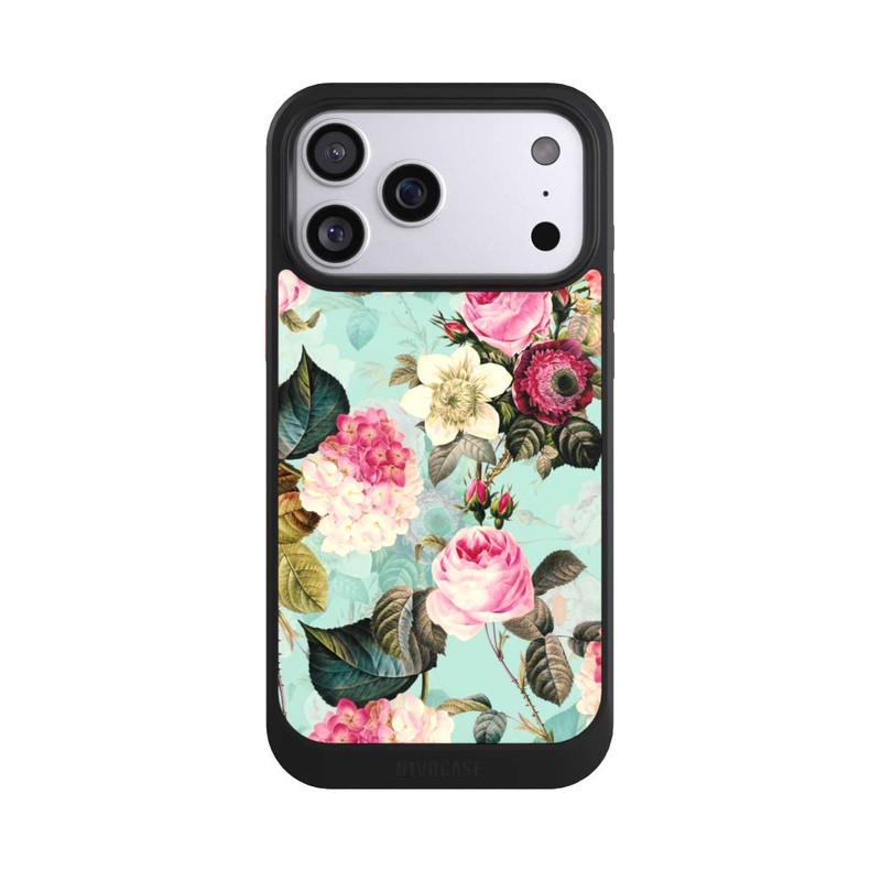 iPhone 17 Pro Max NIVOcore Roses en papier peint turquoise