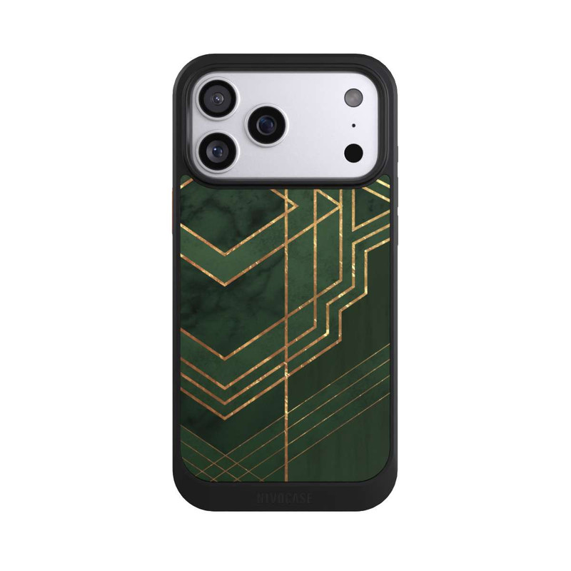 iPhone 17 Pro Max NIVOcore Dark Green Pattern Golden Stripes