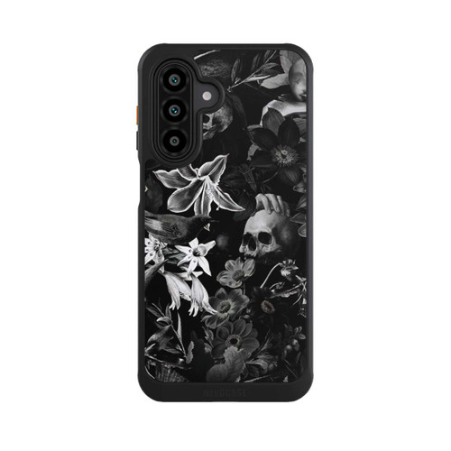 Samsung Galaxy A17 5G NIVOcore Totenköpfe und Blumen auf schwarzem Hintergrund