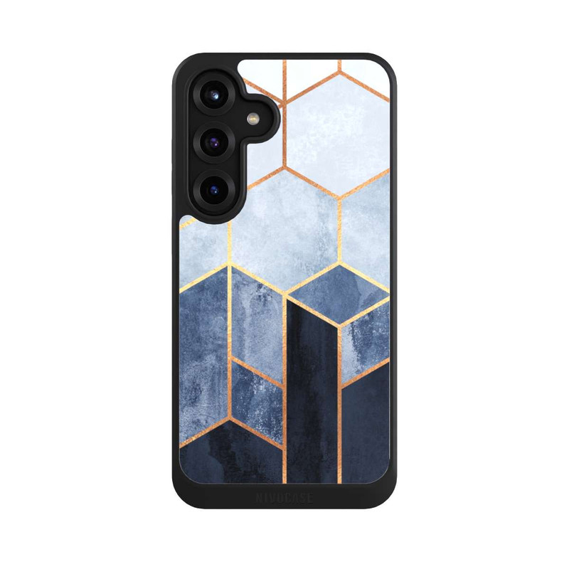 Galaxy S25 + NIVOcore Blauer Farbverlauf Sechsecke Golddruck