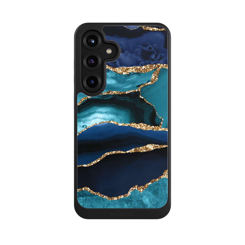 Galaxy S25 + NIVOcore Dark and Light Blue Marble Gold Glitter Look
