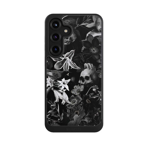 Samsung Galaxy S25+  NIVOcore Totenköpfe und Blumen auf schwarzem Hintergrund