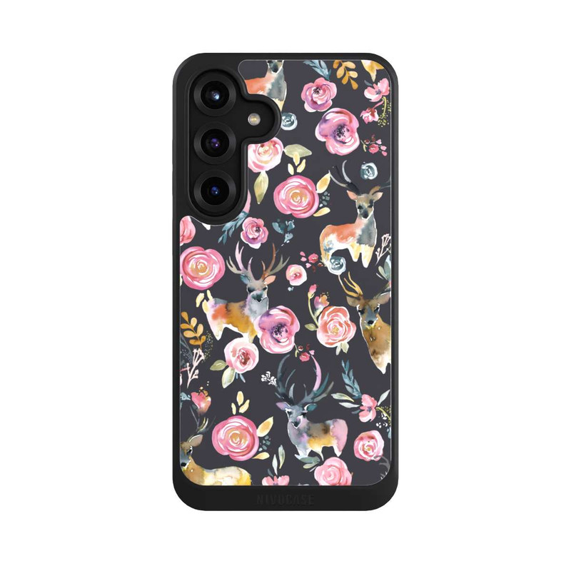 Galaxy S25 + NIVOcore Hirsche und Blumen Anthrazit