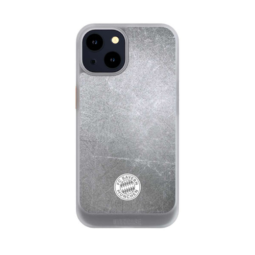 Apple iPhone 14 NIVOcore Klassisches FCB Logo Klein - Weiß auf Metalllook