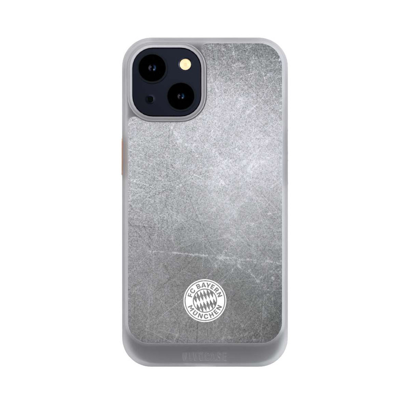 iPhone 14 NIVOcore Klassisches FCB Logo Klein - Weiß auf Metalllook
