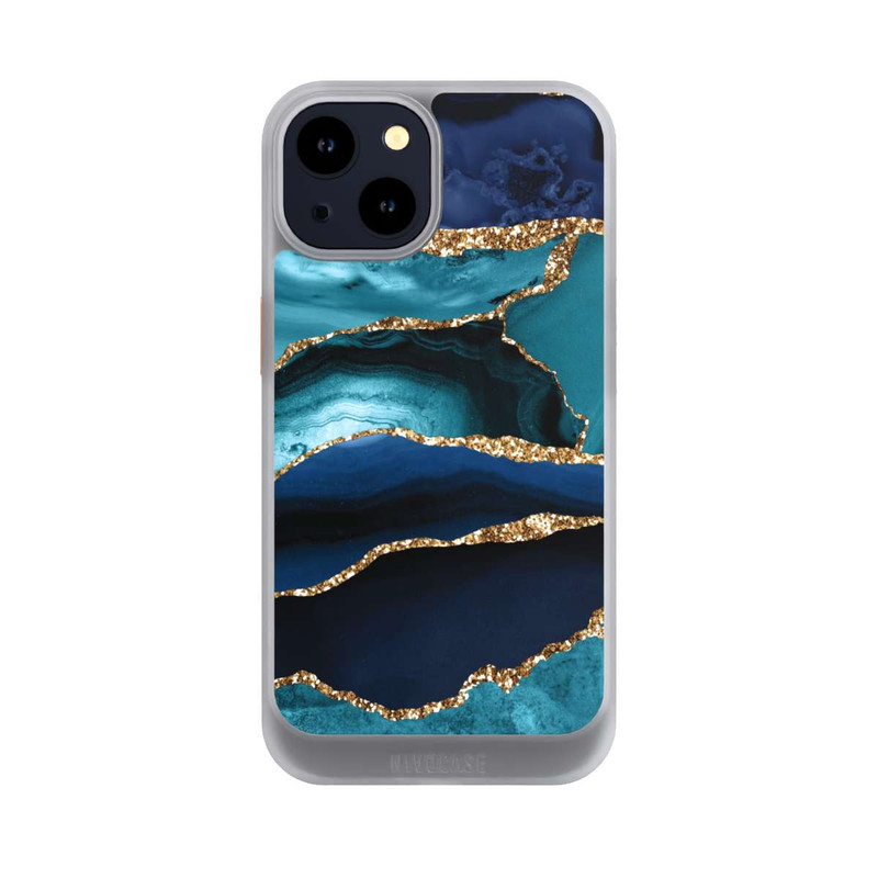 iPhone 14 NIVOcore Dark and Light Blue Marble Gold Glitter Look