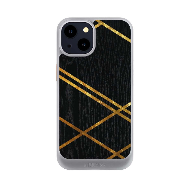 iPhone 14 NIVOcore Schwarzes geometrisches Muster Goldene Streifen