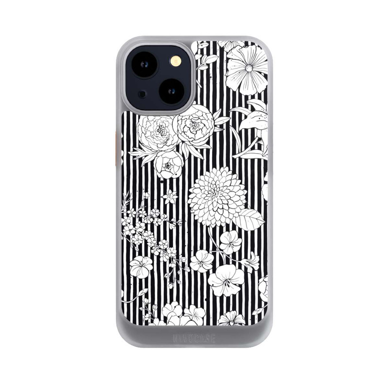 iPhone 14 NIVOcore Flowers and Stripes Black and White