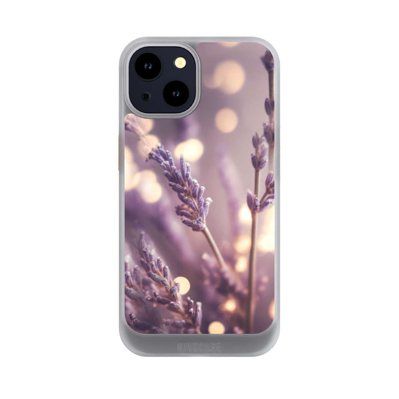 iPhone 14 NIVOcore Lavande en gros plan avec IA