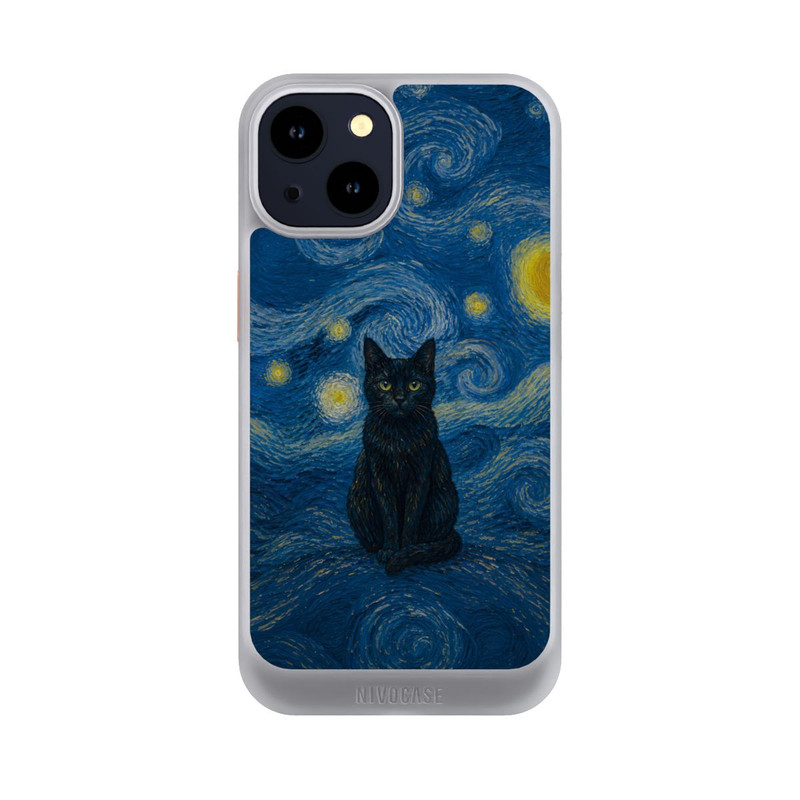 iPhone 14 NIVOcore Sternennacht von Vincent van Gogh mit Katze mit KI