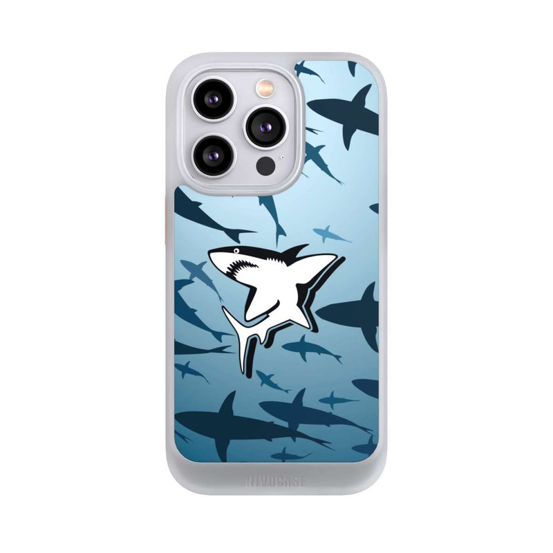 iPhone 14 Pro NIVOcore Haie Muster Blau