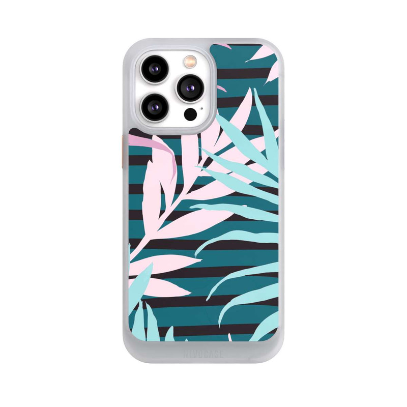 iPhone 14 Pro Max NIVOcore Pastel Jungle Leaves Pink Teal Seamless