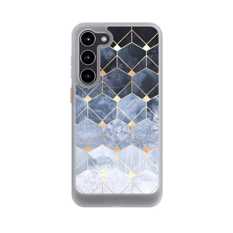 Galaxy S23 + NIVOcore Blaue Sechsecke und Diamanten Golddruck