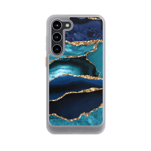 Samsung Galaxy S23+ NIVOcore Dark and Light Blue Marble Gold Glitter Look