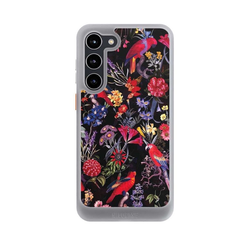 Galaxy S23 + NIVOcore Dunkle Blumen und Papageien