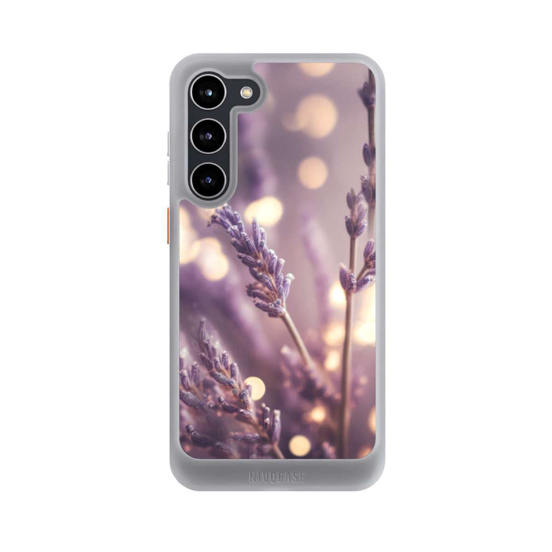 Galaxy S23 + NIVOcore Lavande en gros plan avec IA