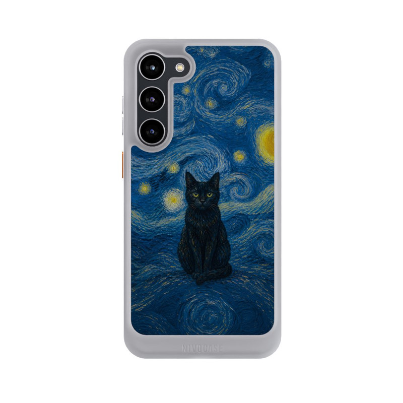 Galaxy S23 + NIVOcore Sternennacht von Vincent van Gogh mit Katze mit KI