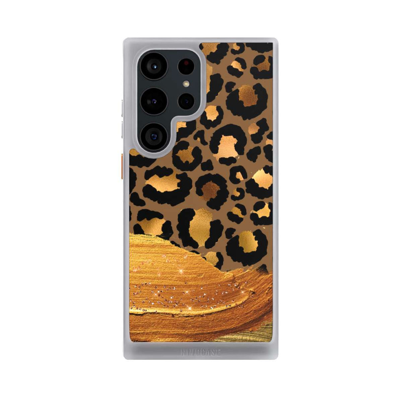 Galaxy S23 Ultra NIVOcore Dunkelgoldener Leoparden Glitzerlook