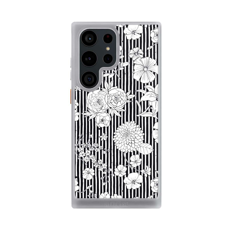 Galaxy S23 Ultra NIVOcore Fleurs et rayures noir et blanc