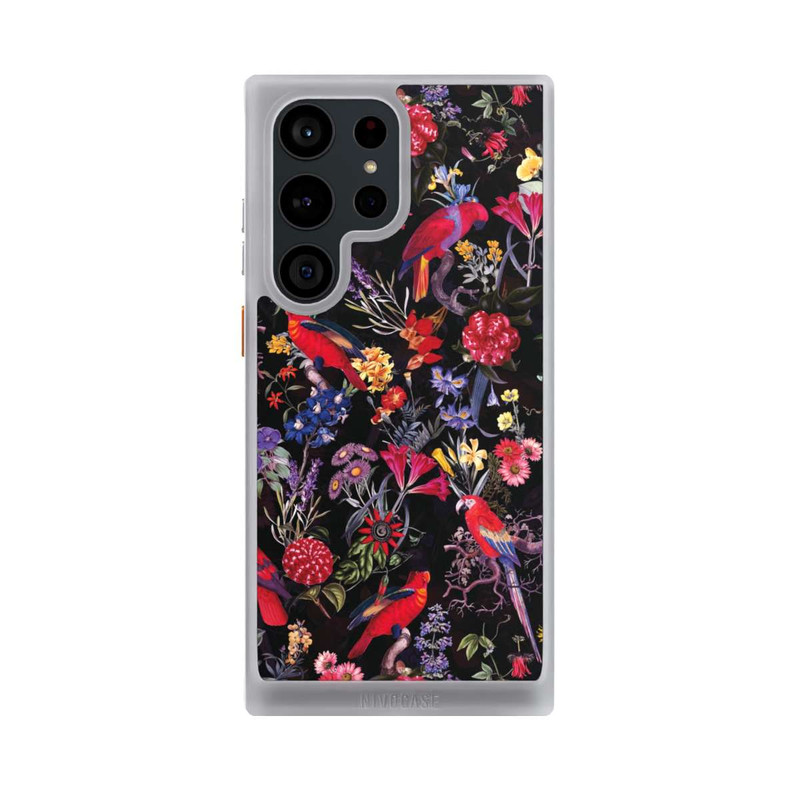 Galaxy S23 Ultra NIVOcore Dunkle Blumen und Papageien