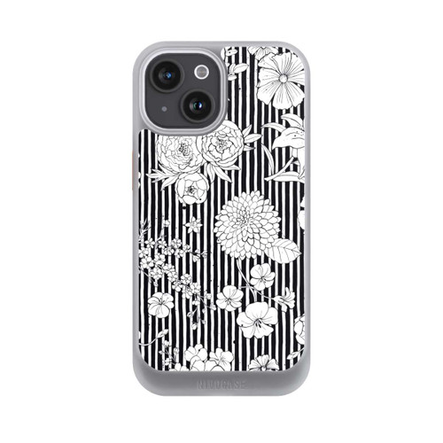 Apple iPhone 15 NIVOcore Blumen und Streifen Schwarz und Weiß