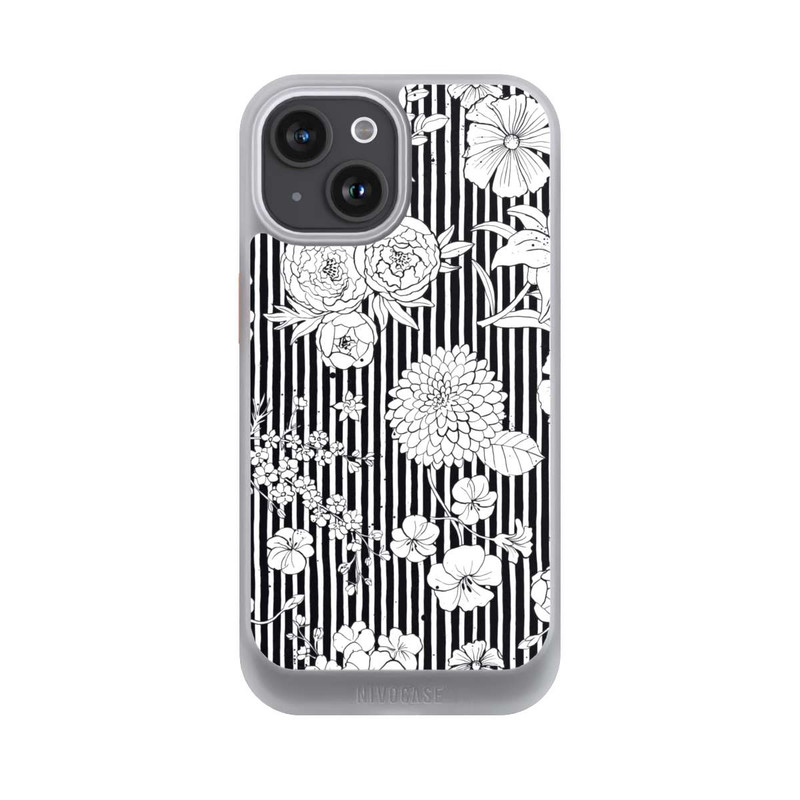 iPhone 15 NIVOcore Blumen und Streifen Schwarz und Weiß