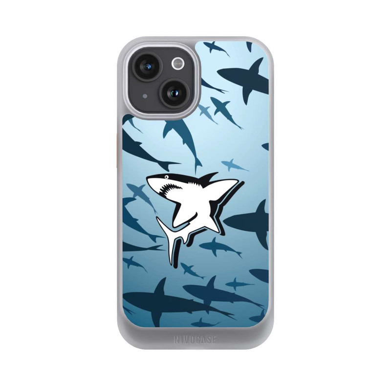 iPhone 15 NIVOcore Haie Muster Blau