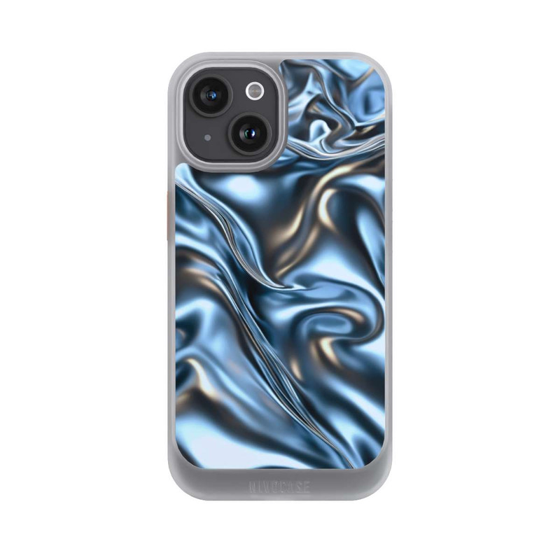 iPhone 15 NIVOcore Glänzender Stoff Chrome Metallic Blau mit KI